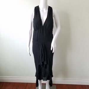 𝅺Dress by Gala 100% Silk Black Ruffle Dress Sz 8